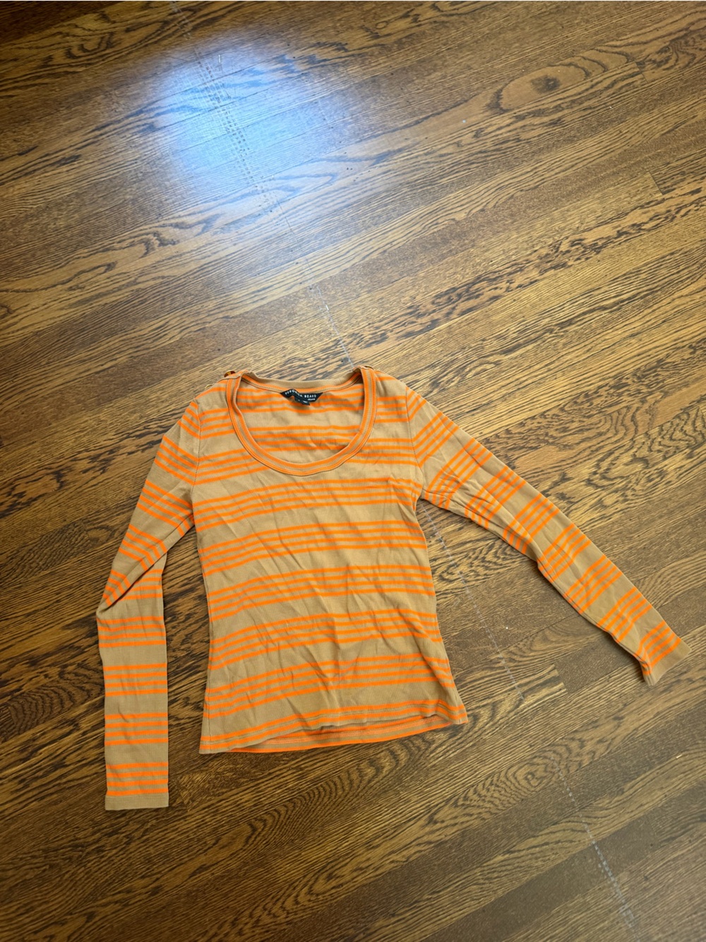 Veronica Beard Orange and Tan Striped Long Sleeve Top